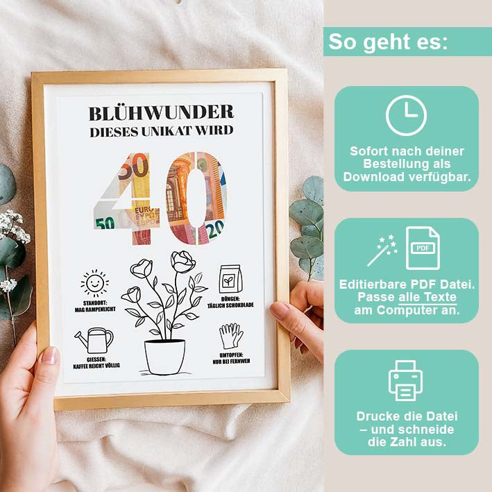 Geldgeschenk 40ster - Editierbar Herzensprojekt Manufaktur