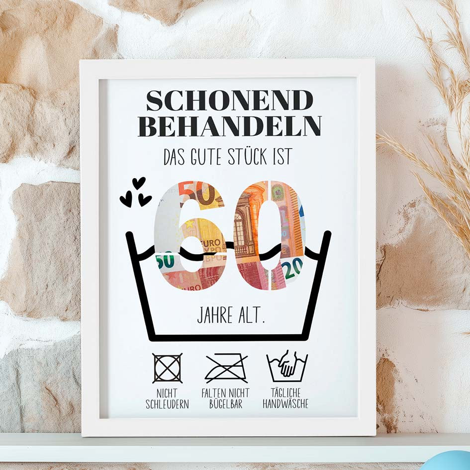 Geldgeschenk 60. Geburtstag im Holzrahmen Herzensprojekt Manufaktur