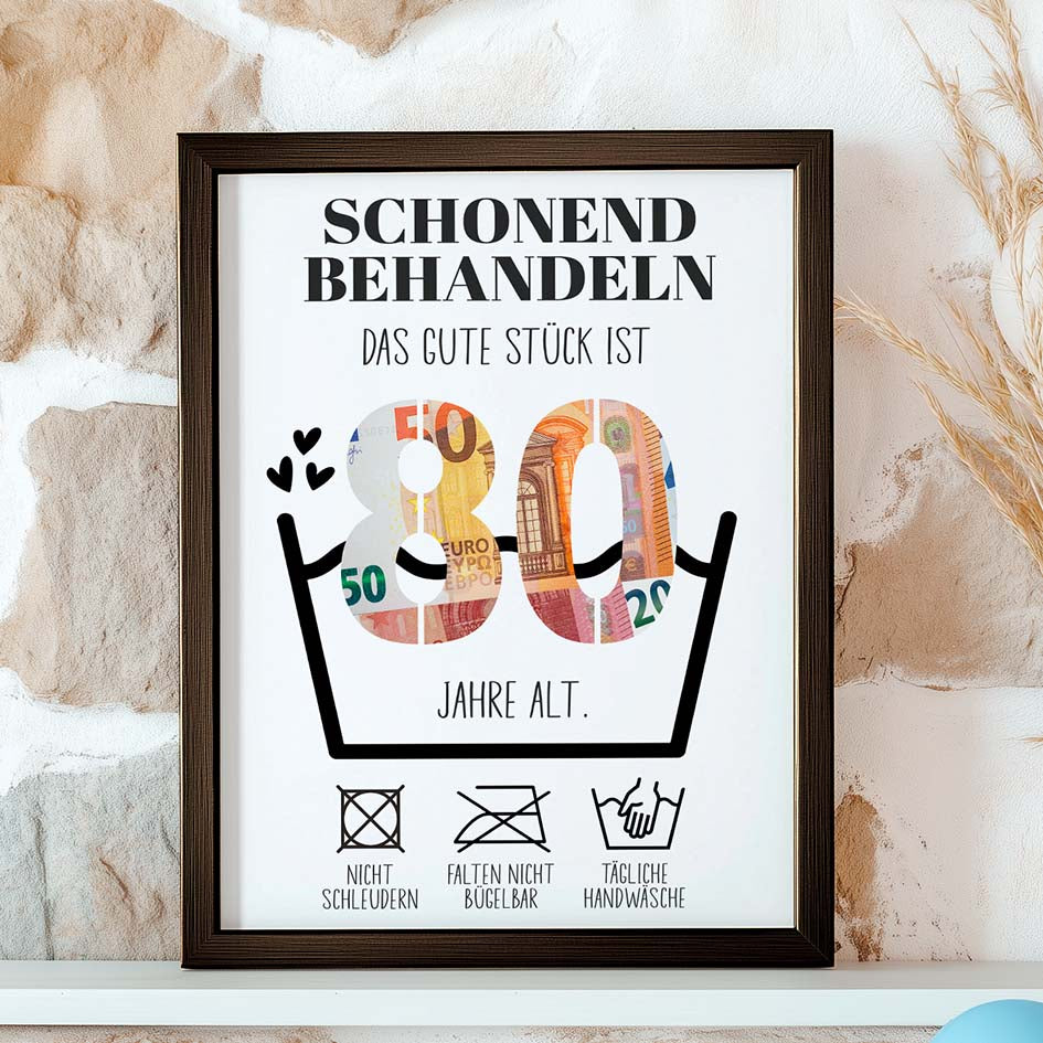 Geldgeschenk 80. Geburtstag im Holzrahmen Herzensprojekt Manufaktur
