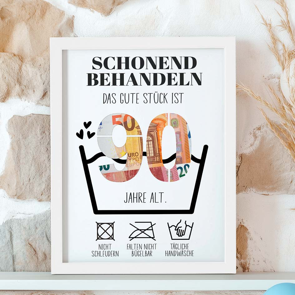 Geldgeschenk 90. Geburtstag im Holzrahmen Herzensprojekt Manufaktur