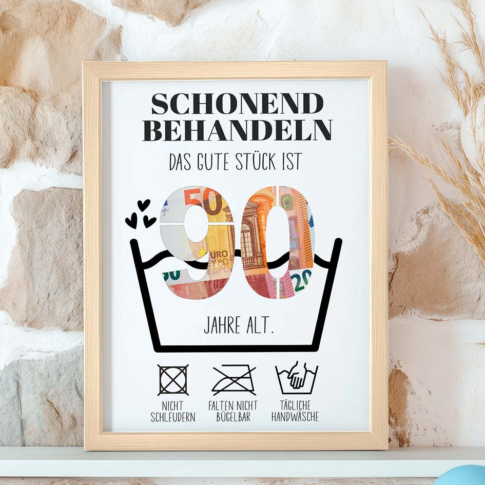 Geldgeschenk 90. Geburtstag im Holzrahmen Herzensprojekt Manufaktur