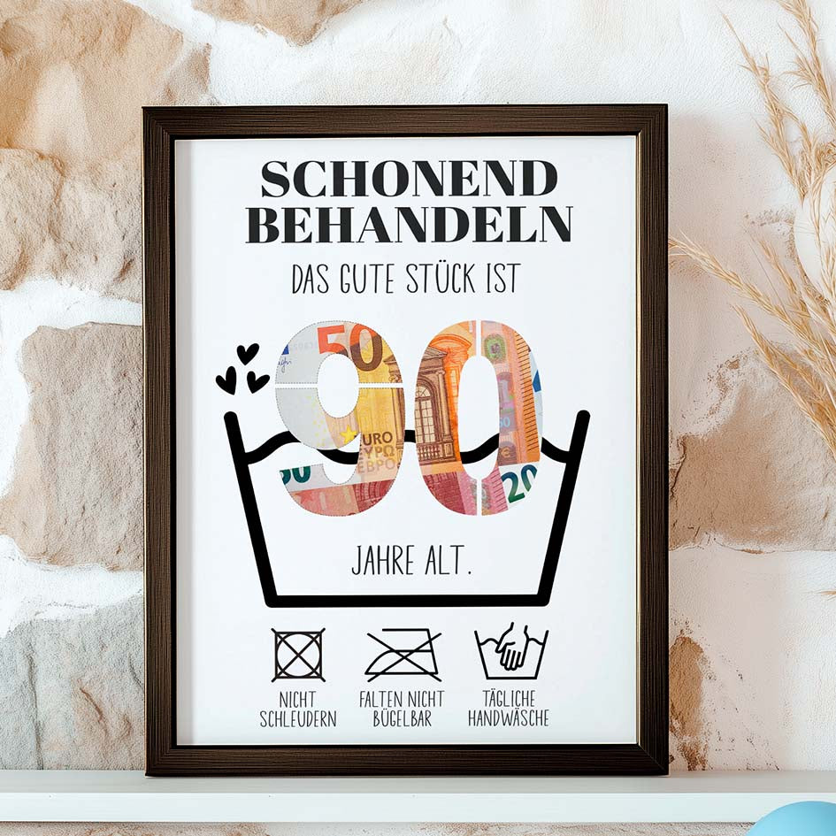 Geldgeschenk 90. Geburtstag im Holzrahmen Herzensprojekt Manufaktur