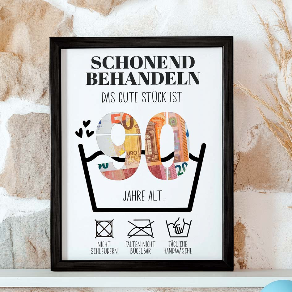 Geldgeschenk 90. Geburtstag im Holzrahmen Herzensprojekt Manufaktur