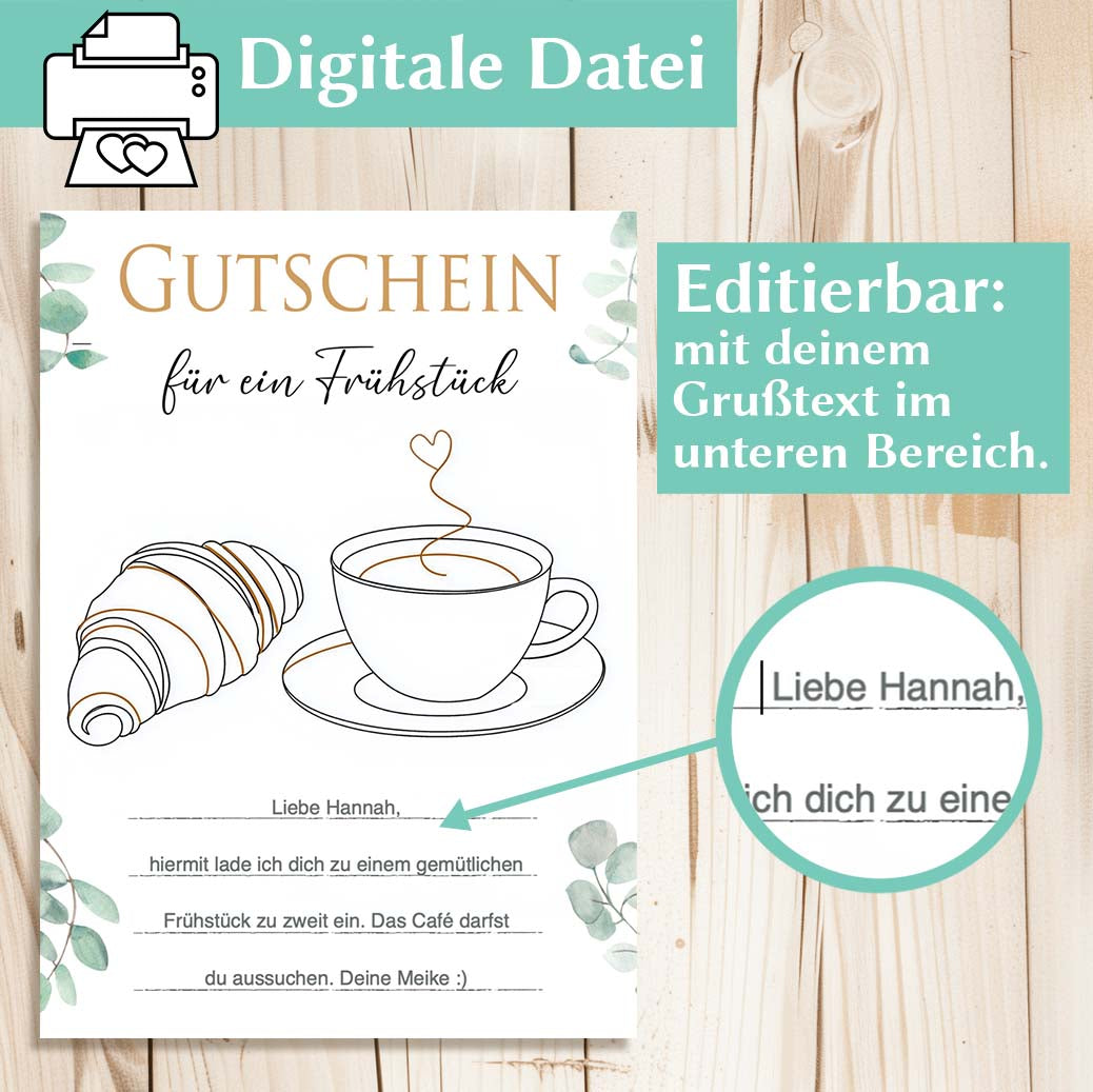 Frühstück Gutscheinvorlage Herzensprojekt Manufaktur