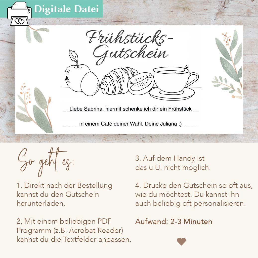 Frühstück Gutschein Vorlage Herzensprojekt Manufaktur