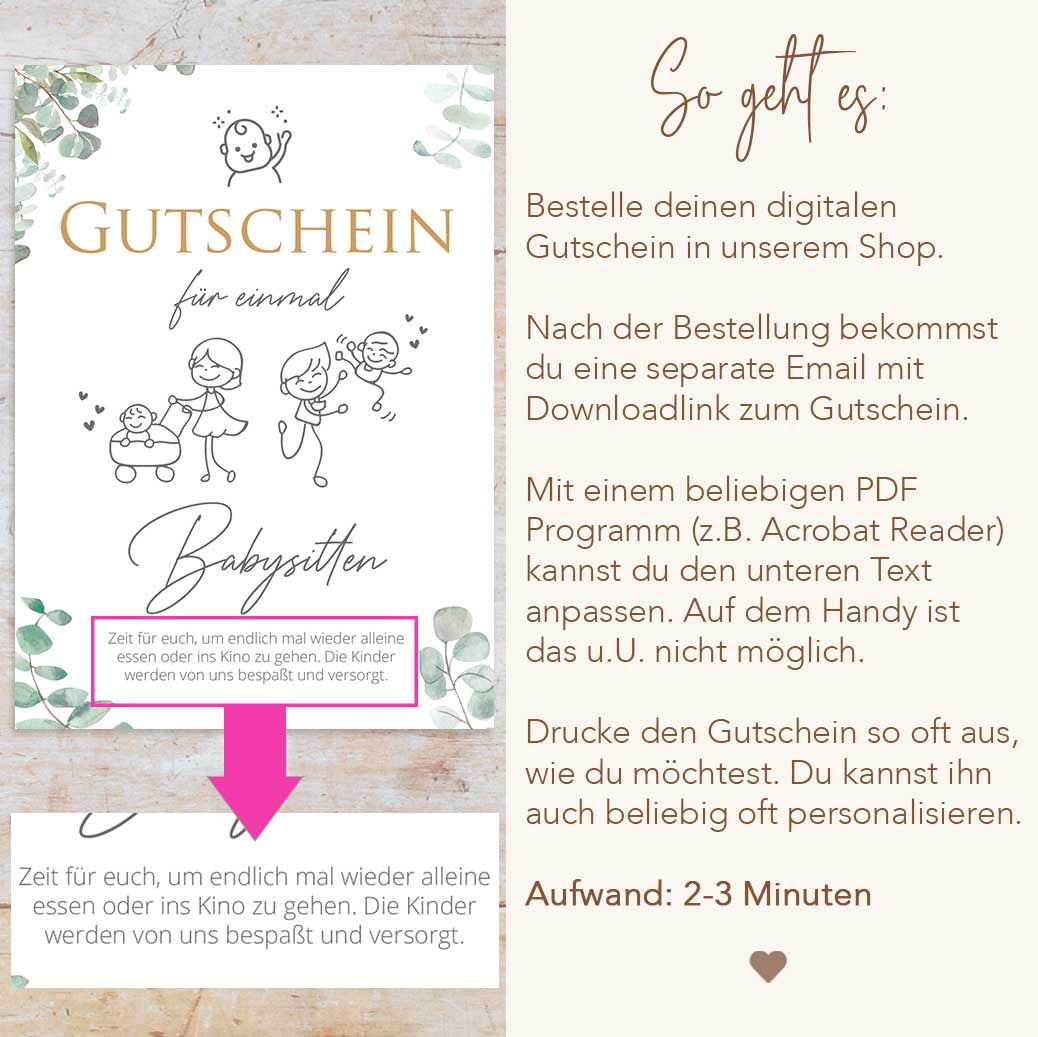 Babysitten Gutschein Herzensprojekt Manufaktur