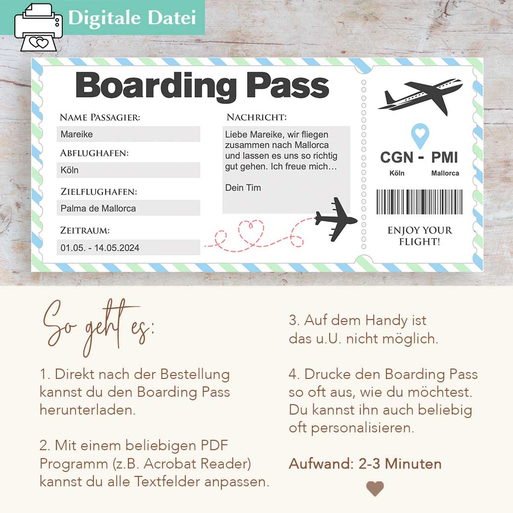 Boarding Pass Vorlage Herzensprojekt Manufaktur