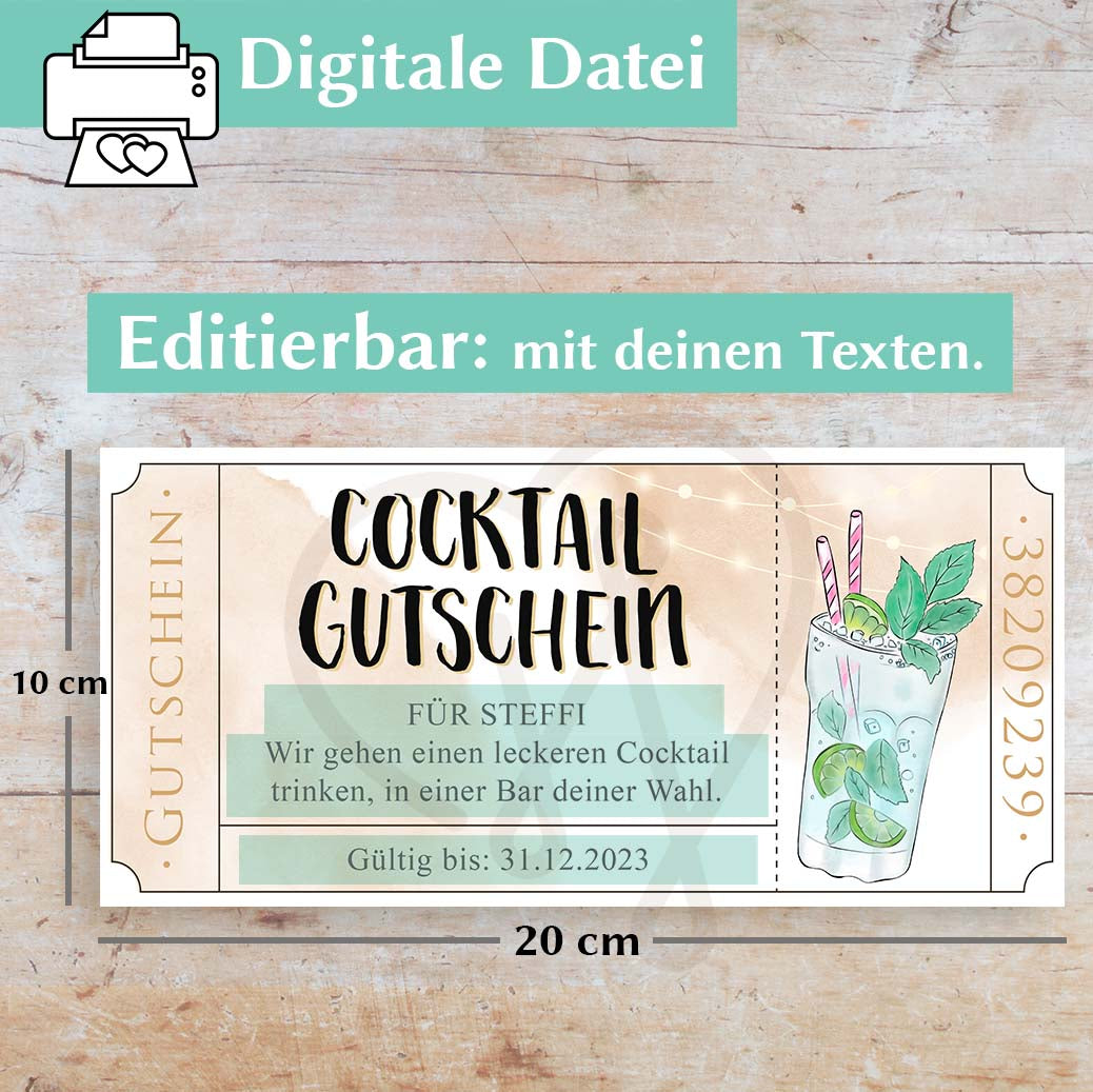 Cocktail Gutscheinvorlage Herzensprojekt Manufaktur