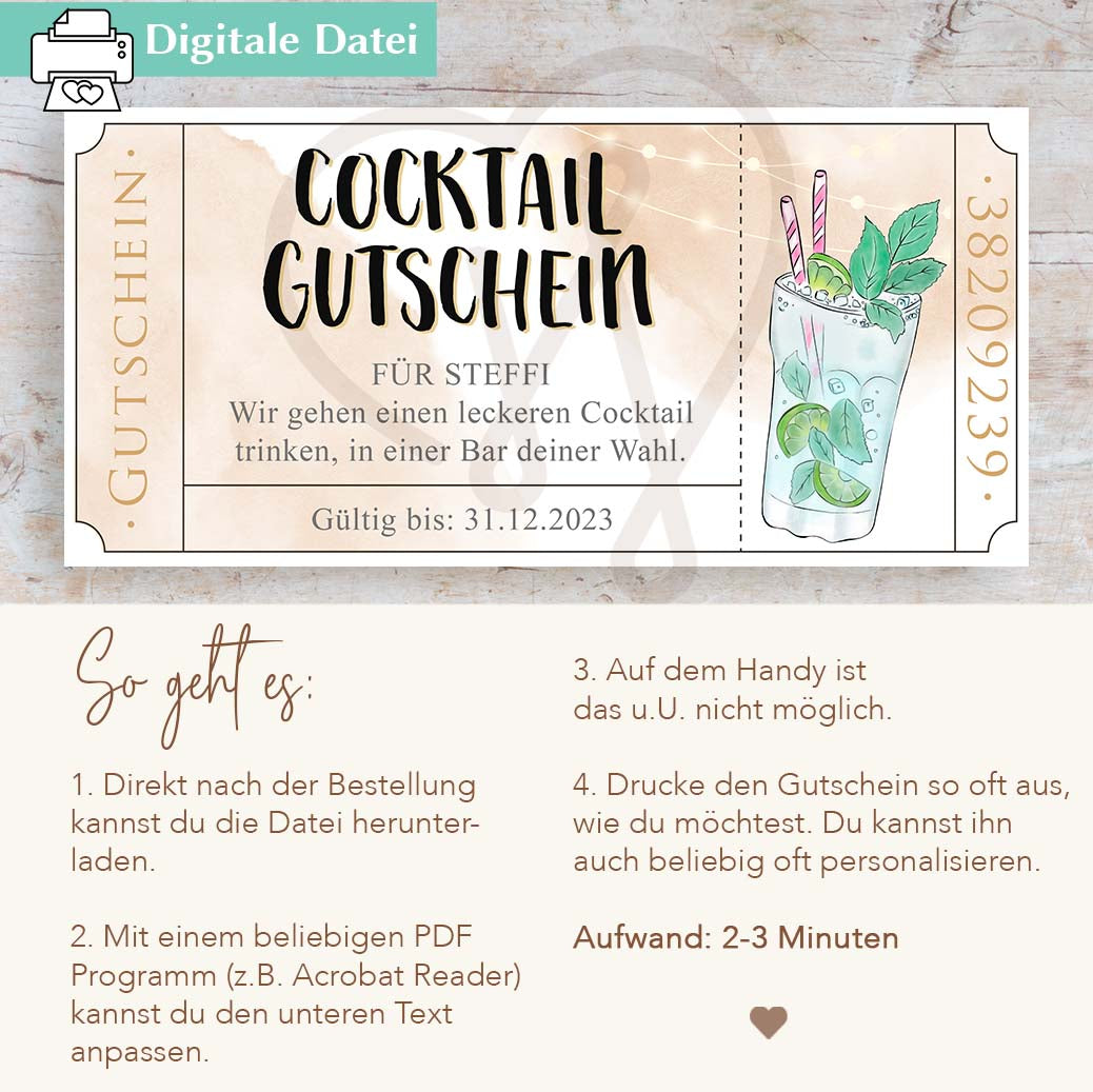 Cocktail Gutscheinvorlage Herzensprojekt Manufaktur