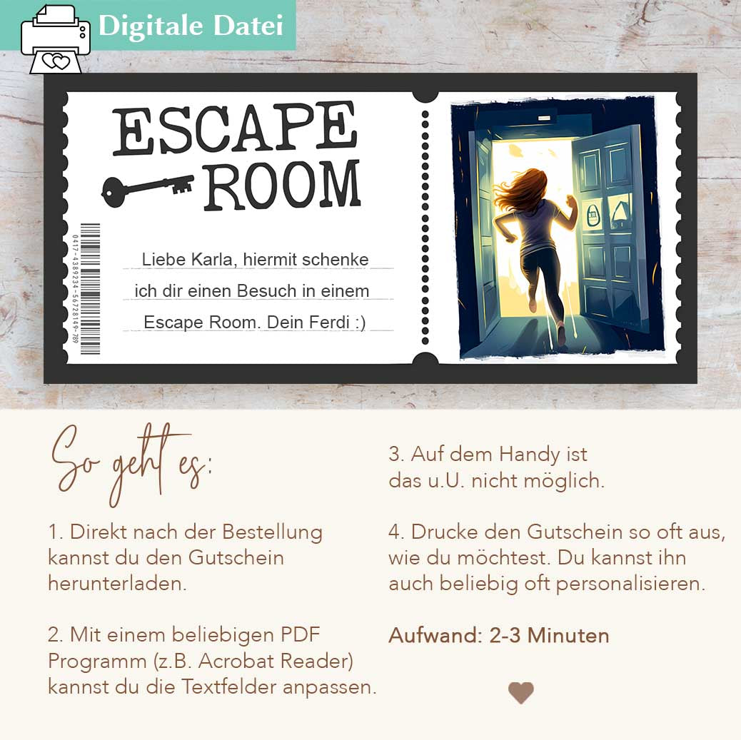 Escape Room Gutscheinvorlage Herzensprojekt Manufaktur