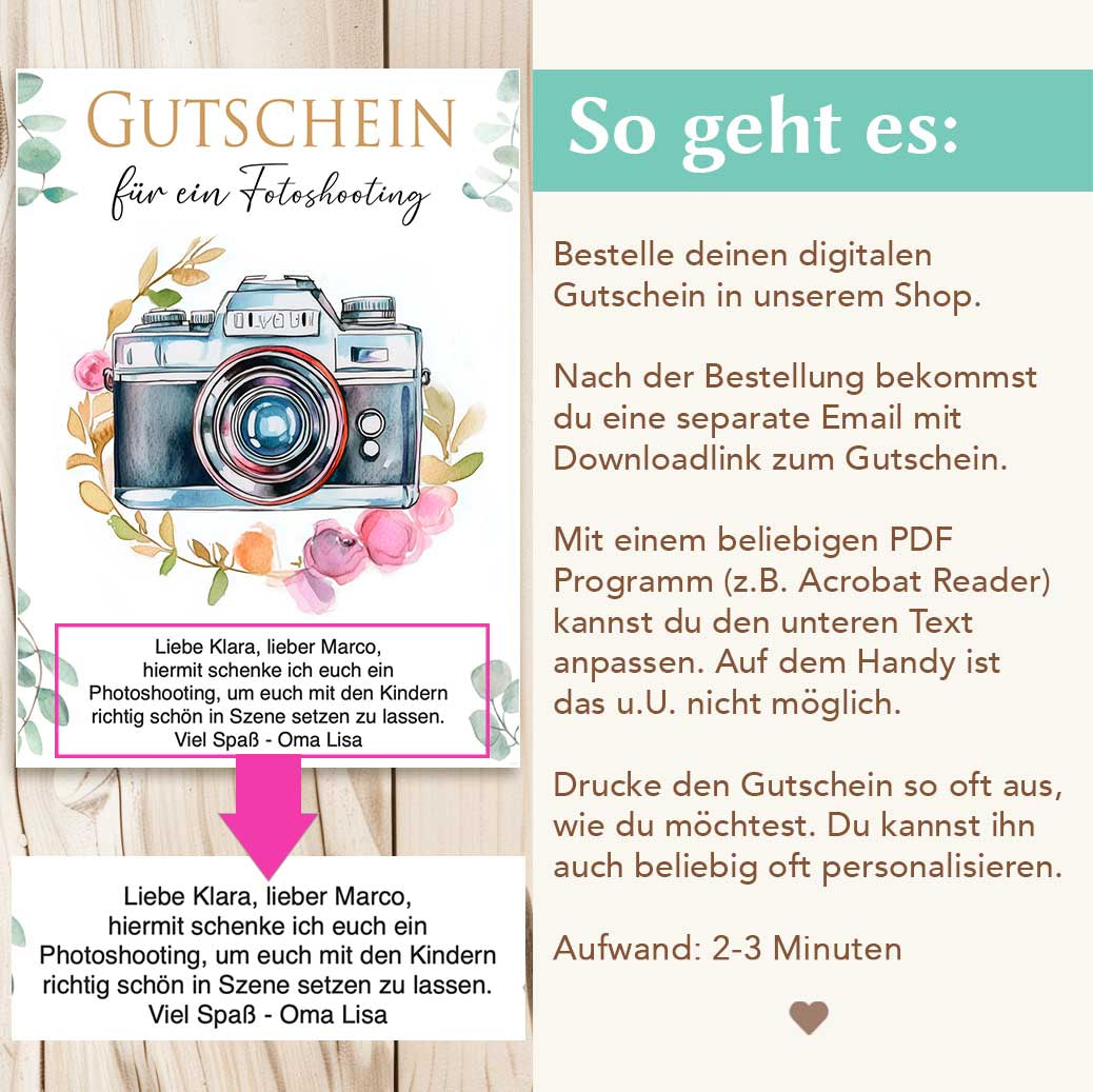 Fotoshooting Gutschein Herzensprojekt Manufaktur