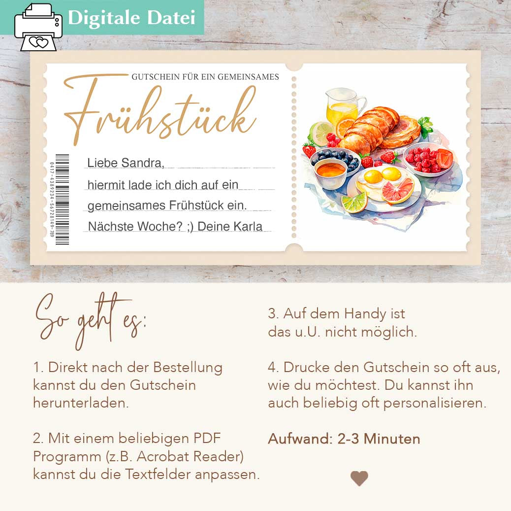 Frühstücksgutschein Vorlage Herzensprojekt Manufaktur