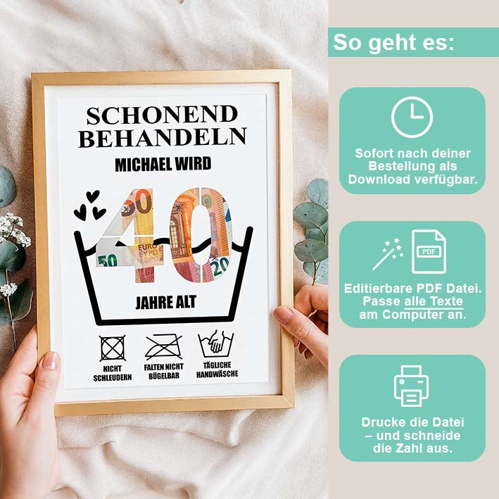Geldgeschenk 40ster - Editierbar Herzensprojekt Manufaktur