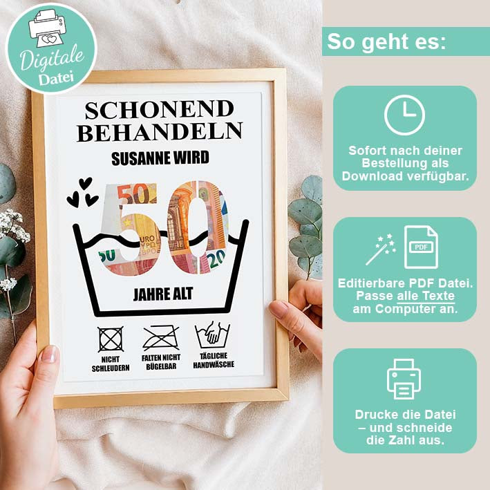 Geldgeschenk 50ster - Editierbar Herzensprojekt Manufaktur