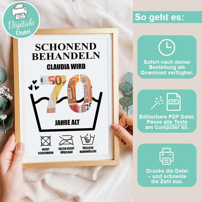 Geldgeschenk 70ster - Editierbar Herzensprojekt Manufaktur