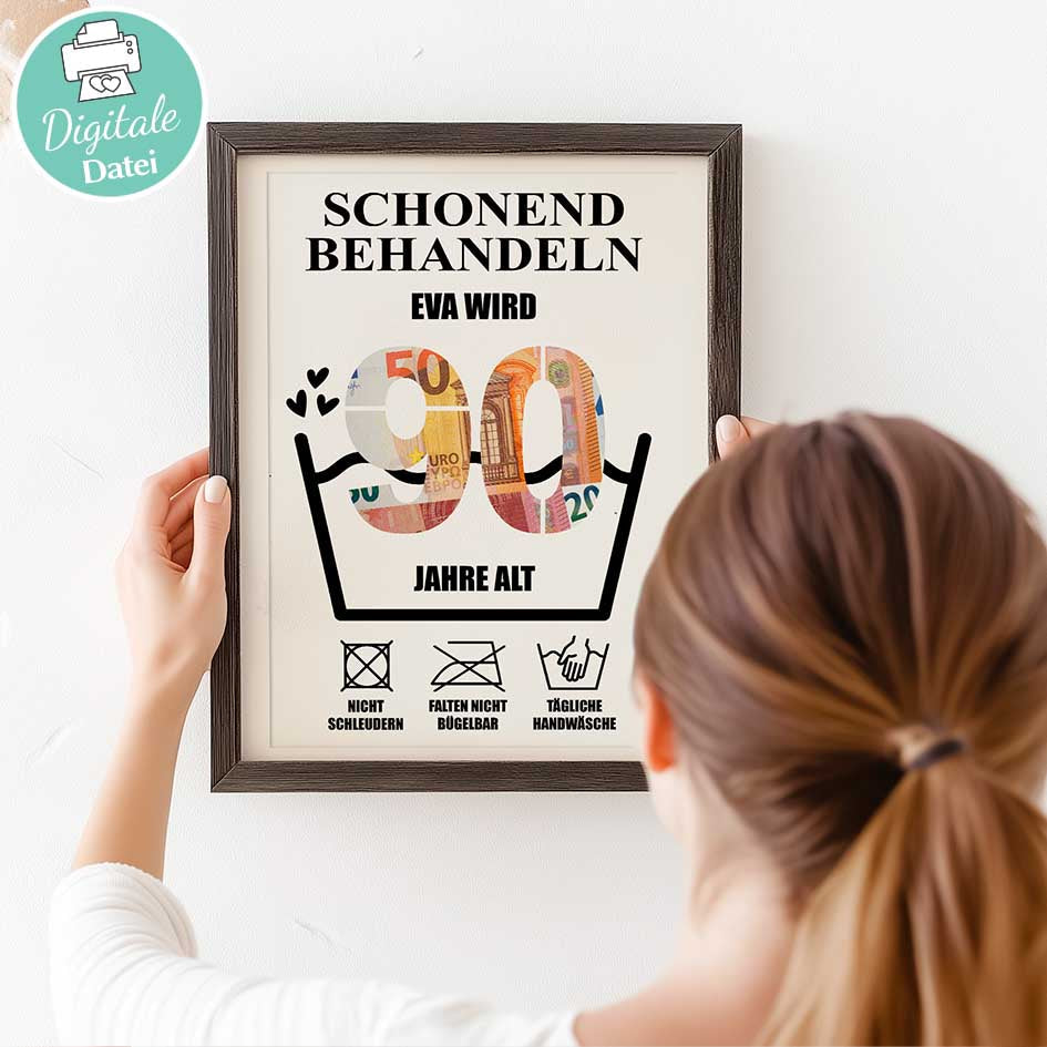Geldgeschenk 90ster - Editierbar Herzensprojekt Manufaktur
