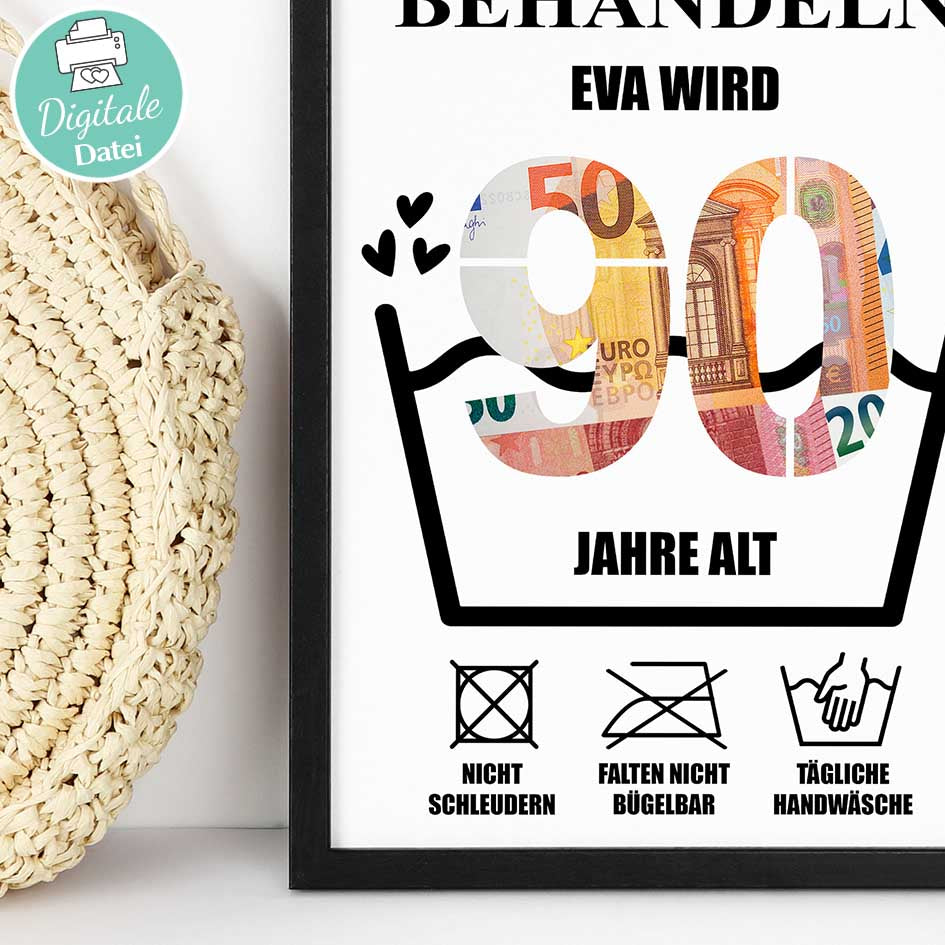 Geldgeschenk 90ster - Editierbar Herzensprojekt Manufaktur