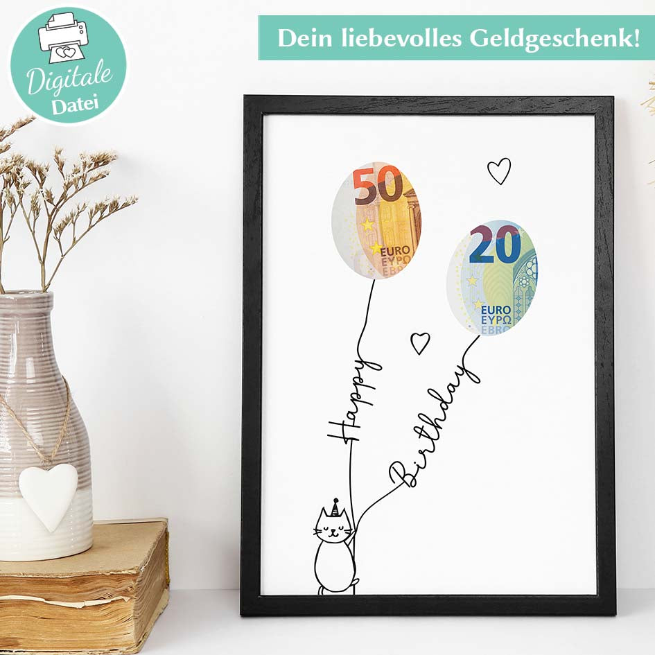 Geldgeschenk Geburtstag Partykatze Herzensprojekt Manufaktur