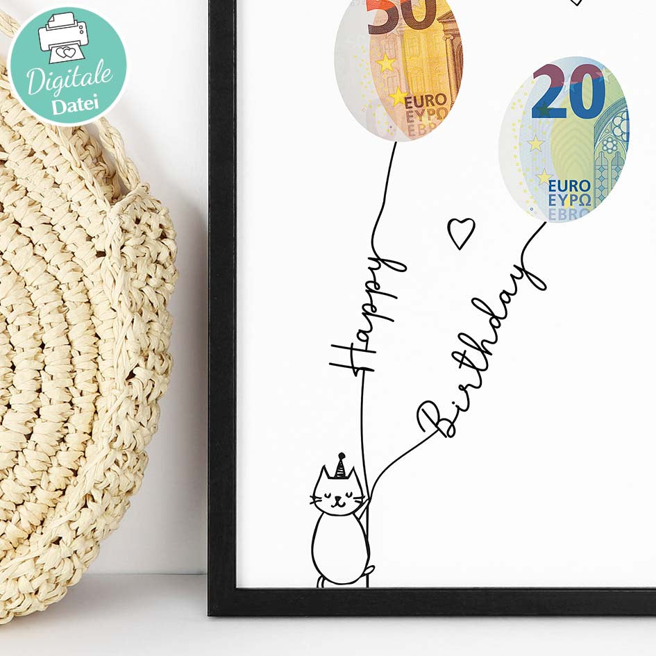 Geldgeschenk Geburtstag Partykatze Herzensprojekt Manufaktur