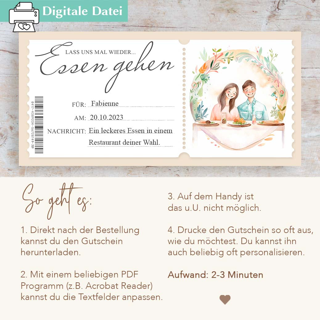 Gutscheinvorlage Essen gehen Herzensprojekt Manufaktur