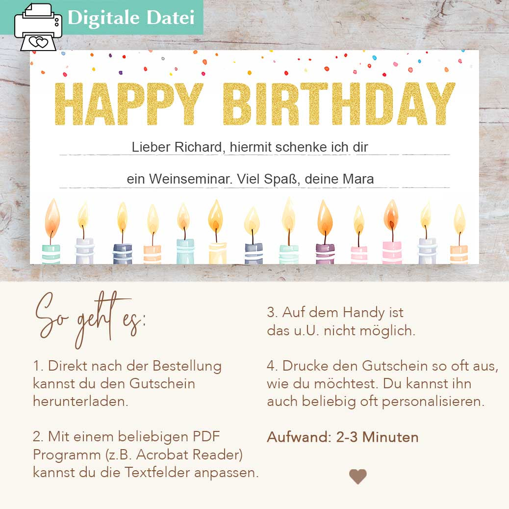 Gutscheinvorlage zum Geburtstag Herzensprojekt Manufaktur