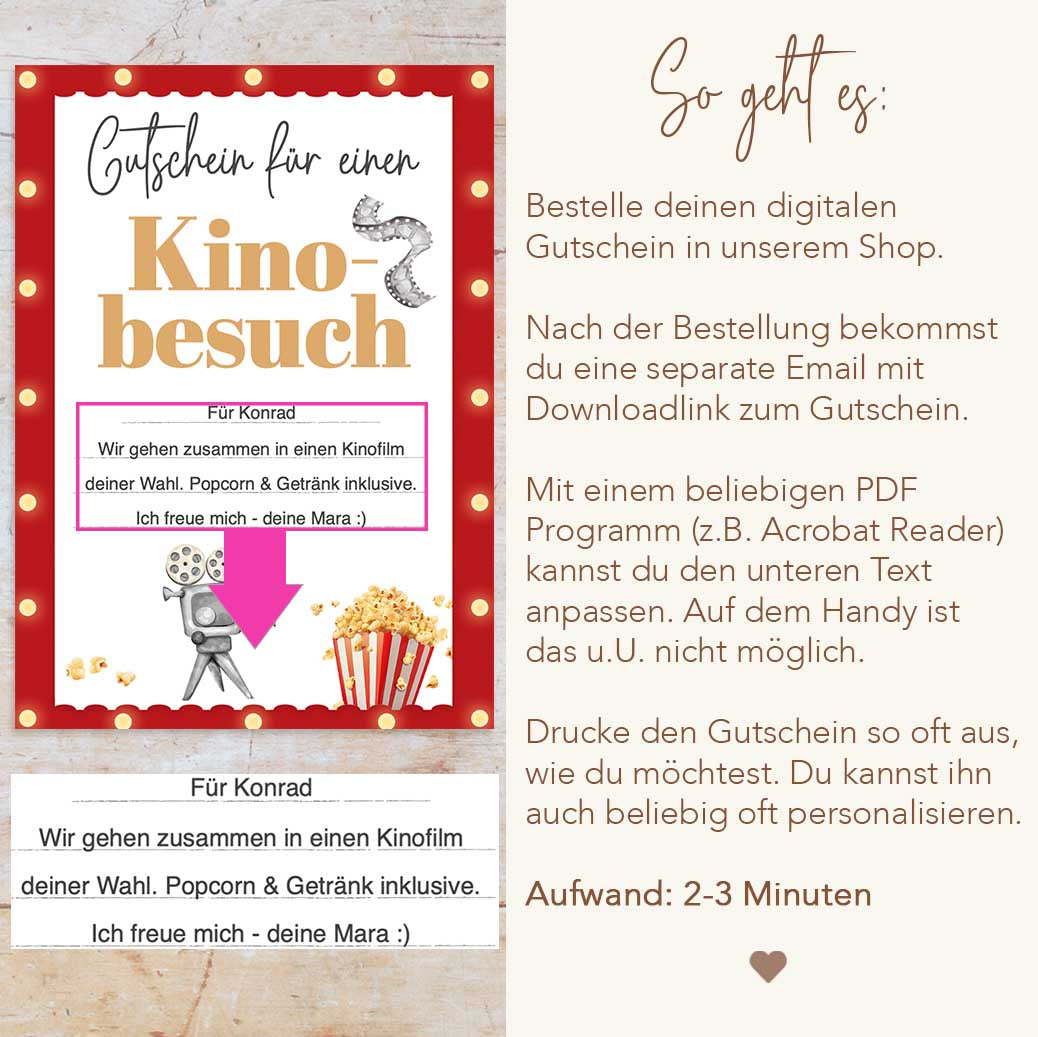 Kinogutschein Vorlage Herzensprojekt Manufaktur