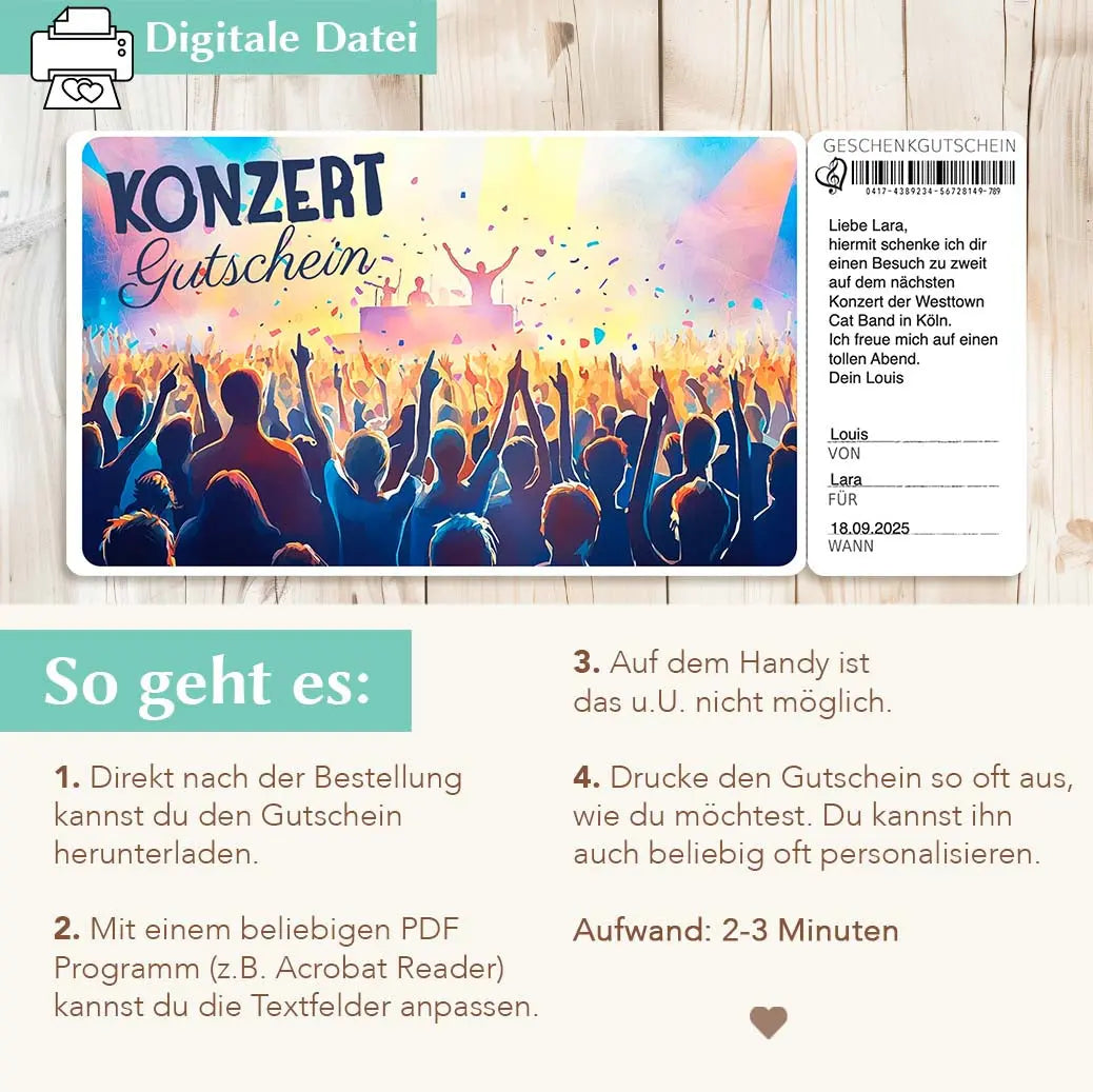 Konzertgutschein Vorlage Herzensprojekt Manufaktur