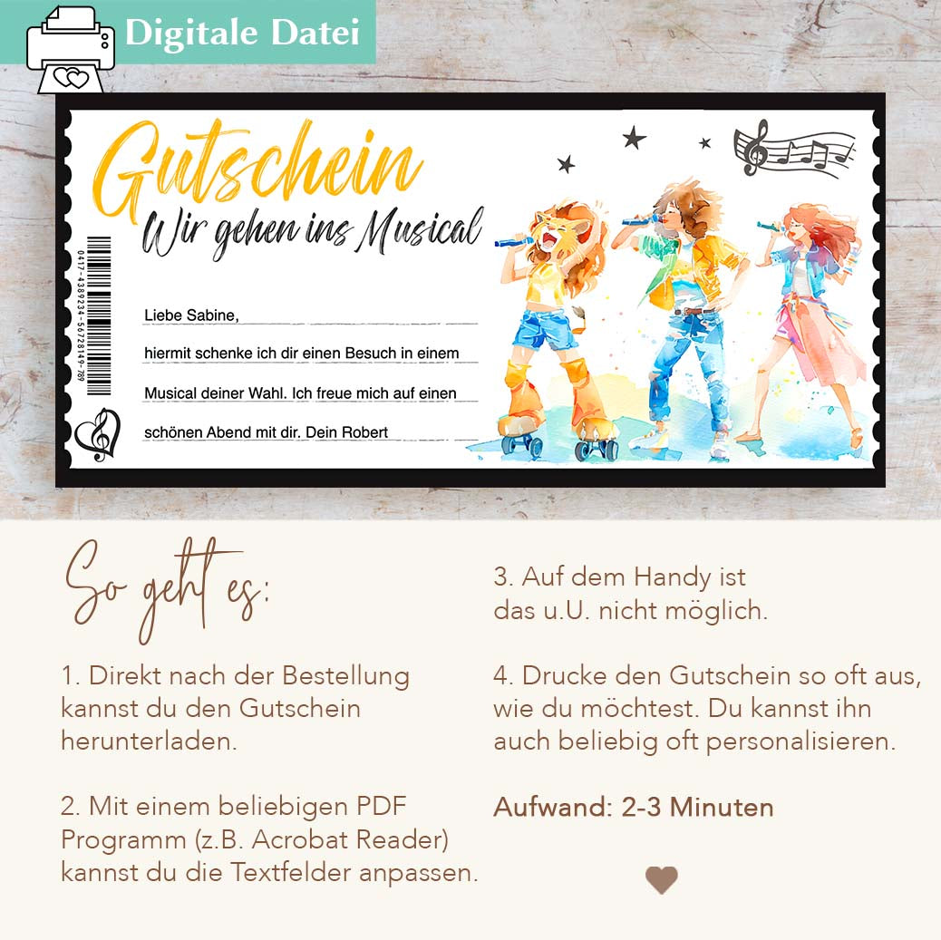 Musical Gutschein Vorlage Herzensprojekt Manufaktur