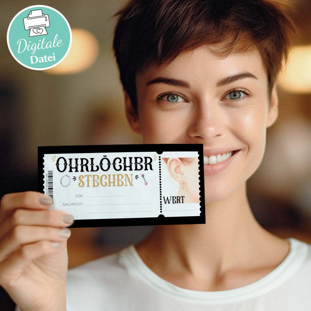 Ohrlöcher stechen Gutscheinvorlage Herzensprojekt Manufaktur