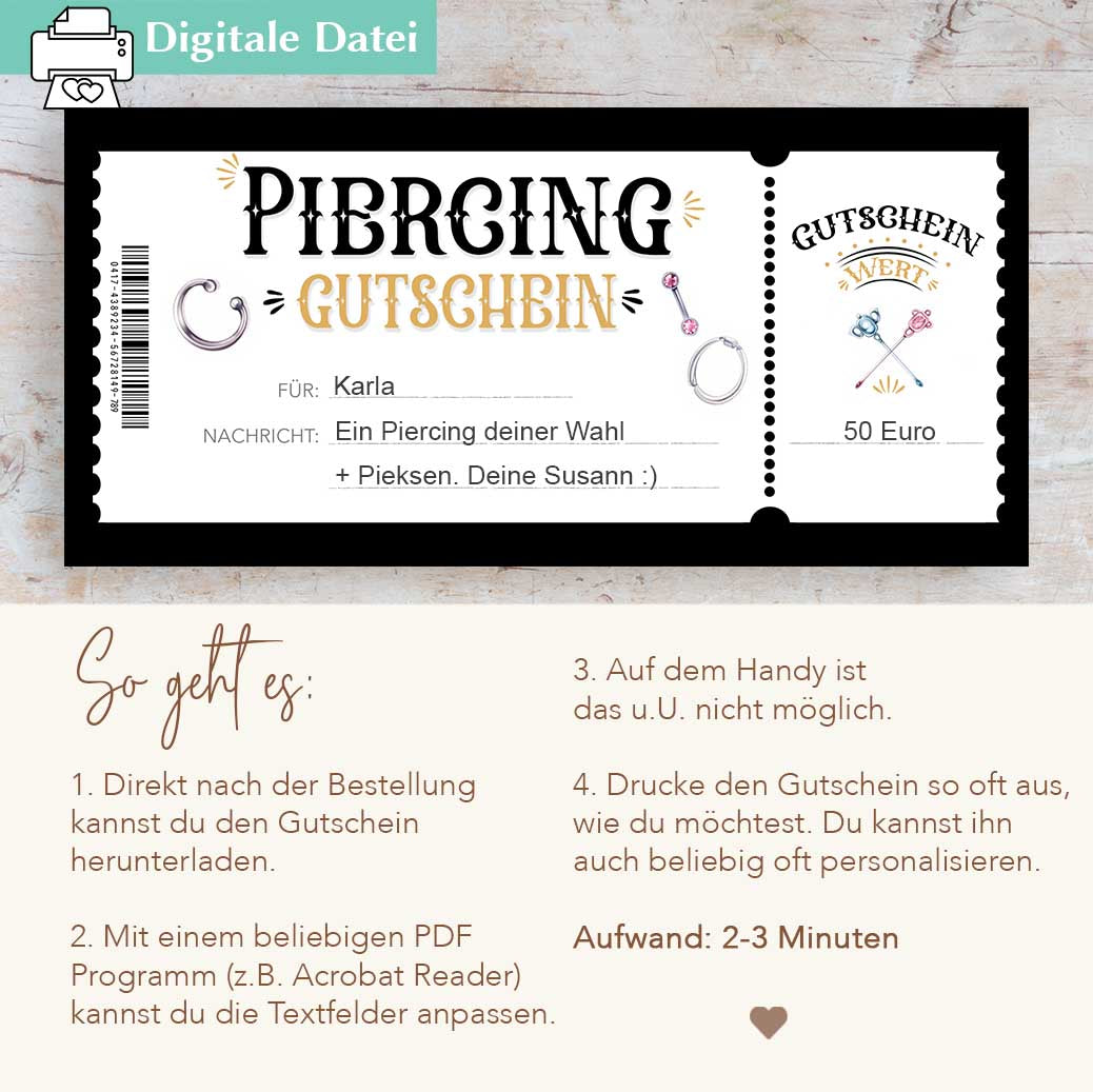 Piercing Gutscheinvorlage Herzensprojekt Manufaktur
