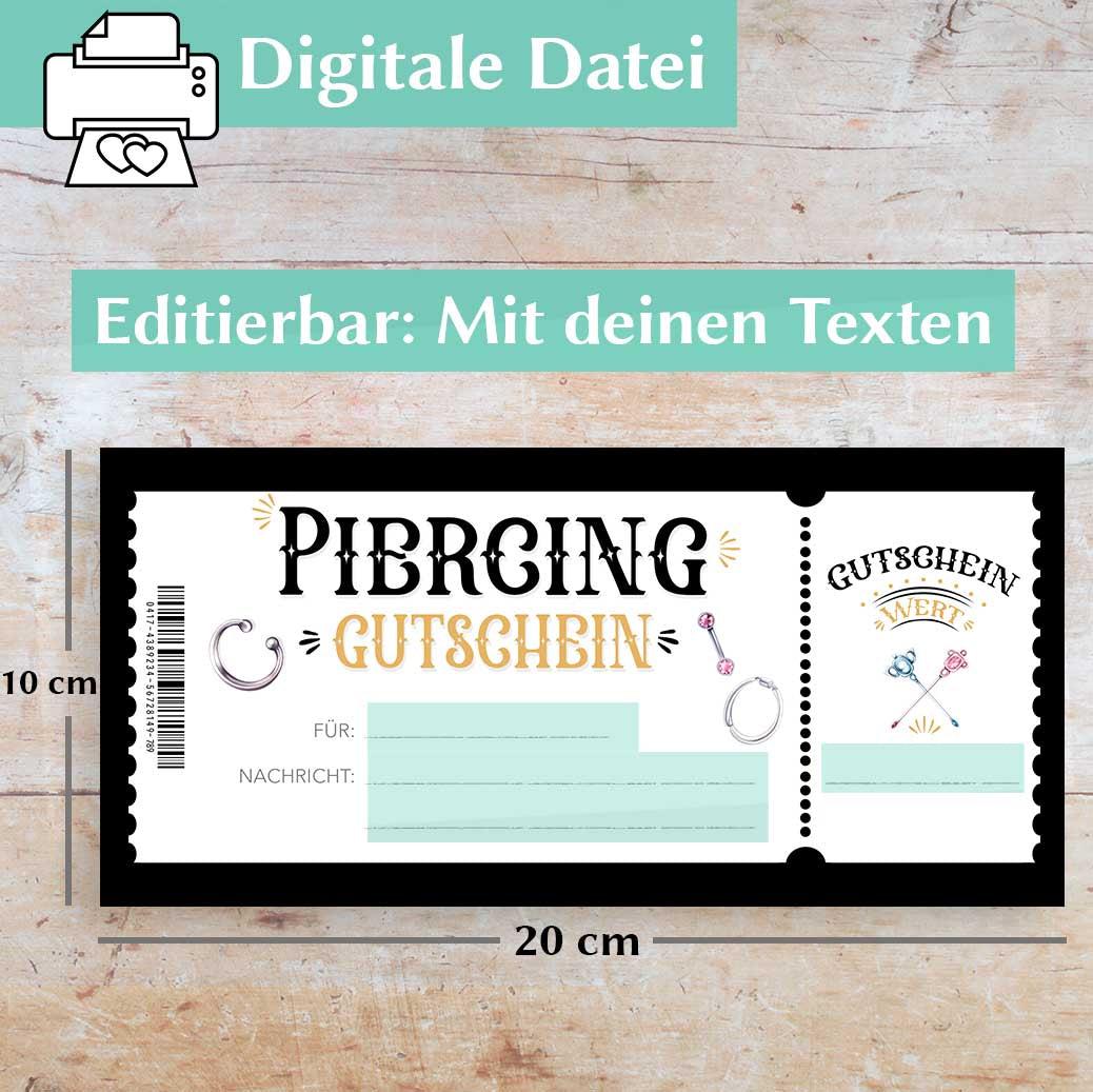 Piercing Gutscheinvorlage Herzensprojekt Manufaktur