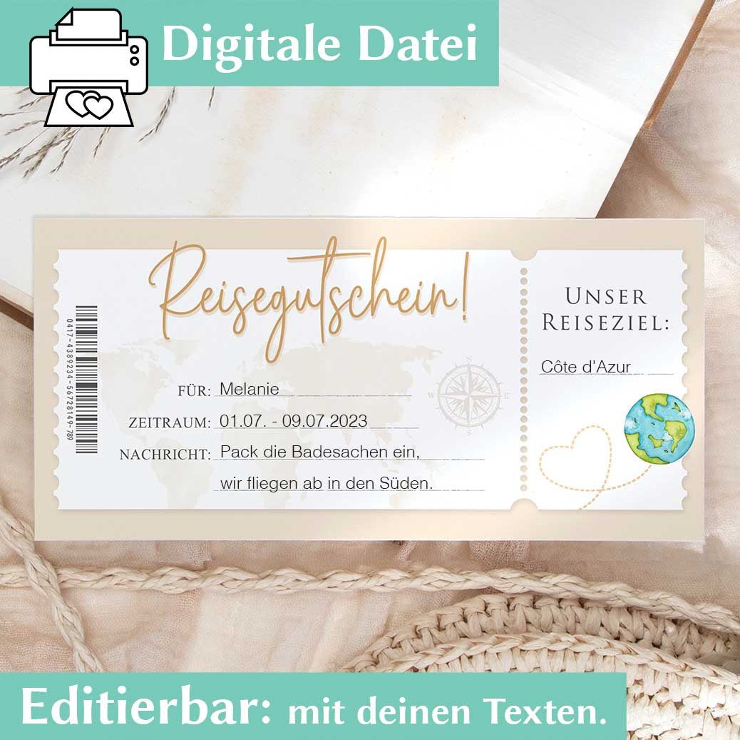 Reisegutschein Vorlage Herzensprojekt Manufaktur