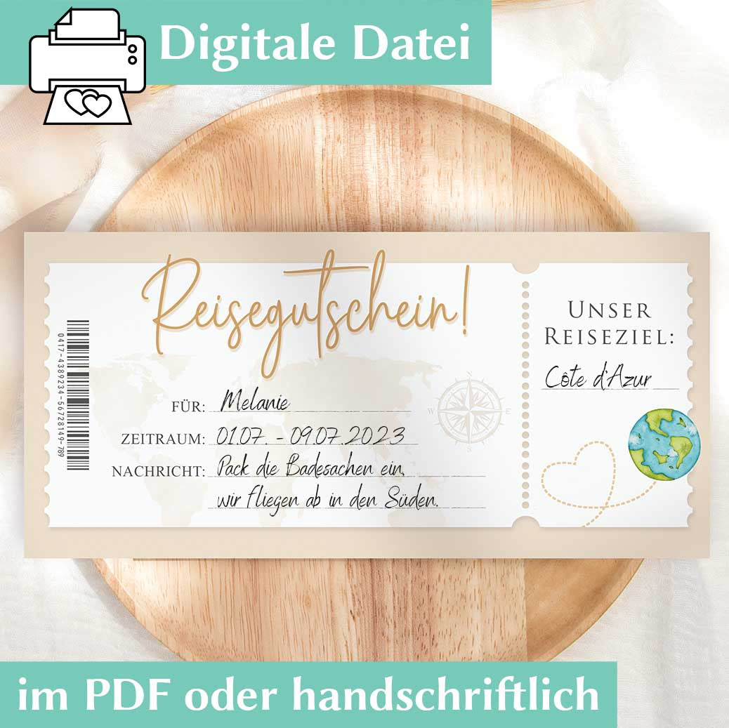 Reisegutschein Vorlage Herzensprojekt Manufaktur