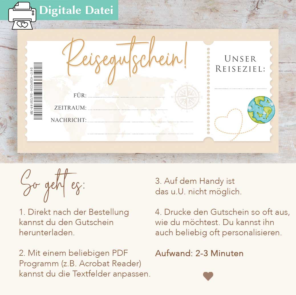 Reisegutschein Vorlage Herzensprojekt Manufaktur