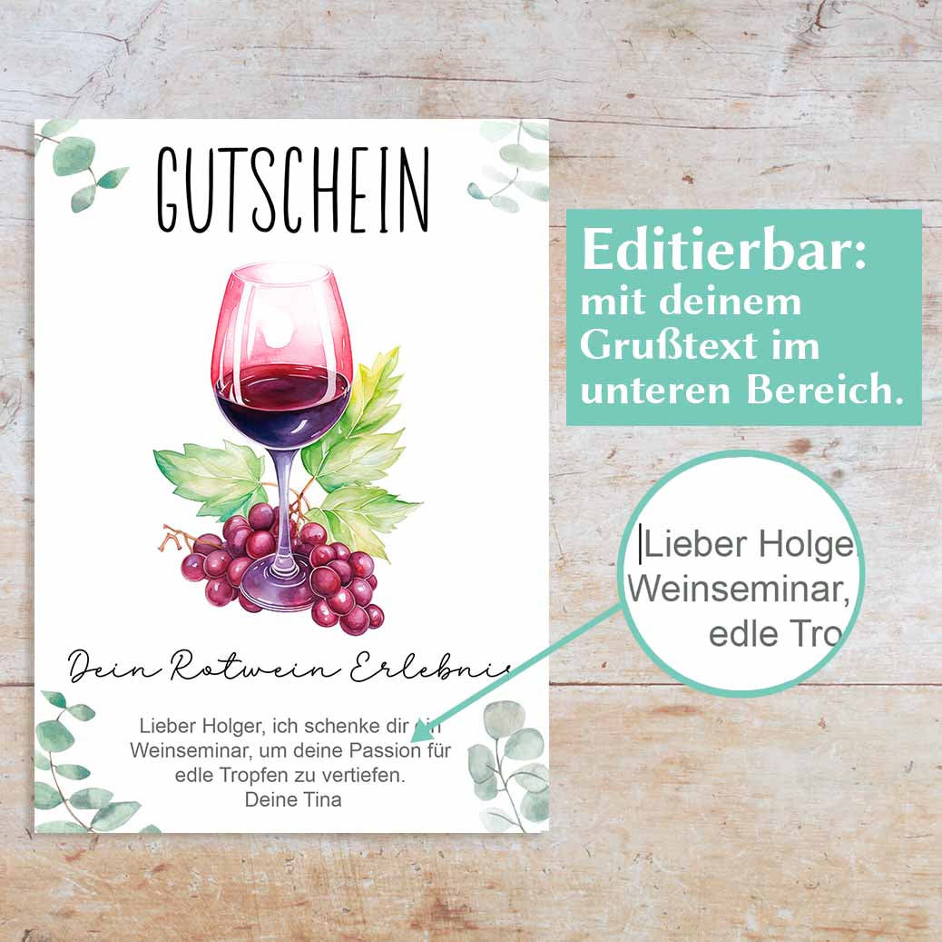 Gutscheinvorlage Rotwein Herzensprojekt Manufaktur