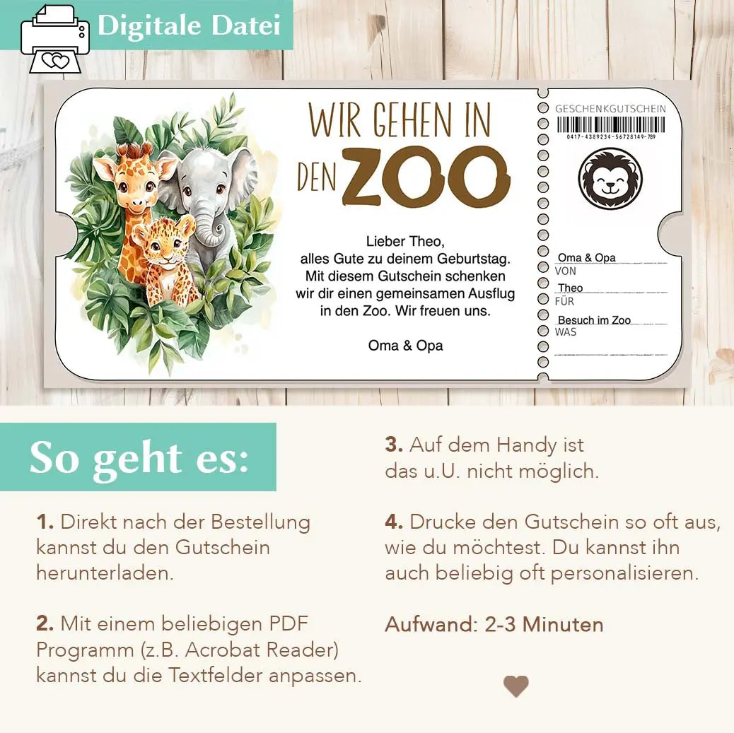 Gutschein Zoobesuch Herzensprojekt Manufaktur