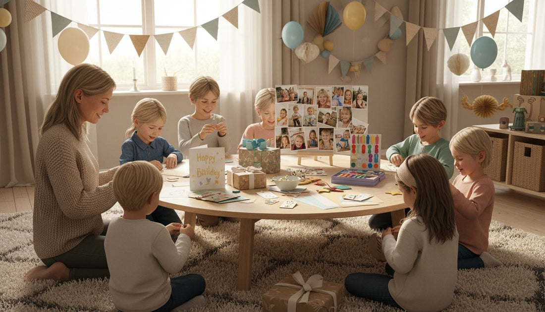 Kinder basteln kreative Geburtstagsgeschenke zusammen