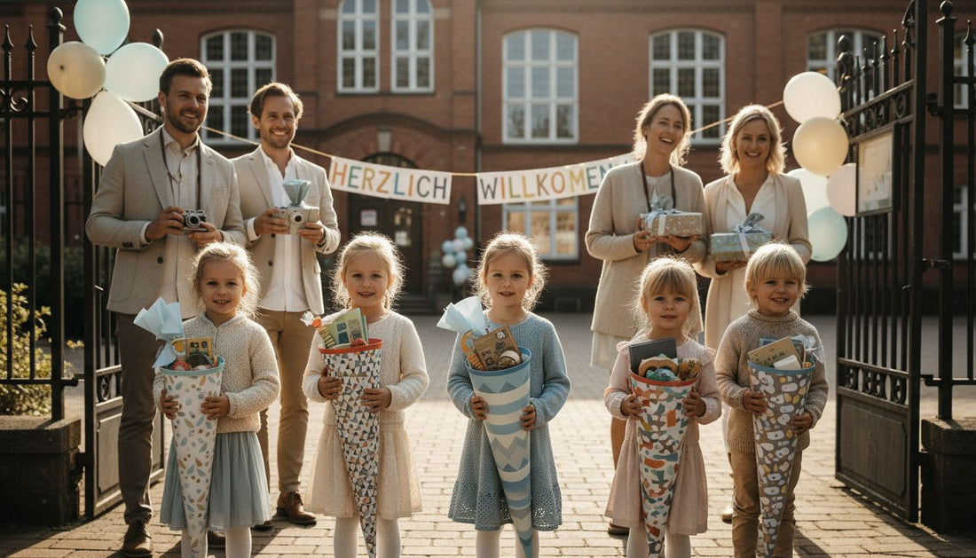 Kinder mit Schultüten am Einschulungstag