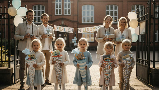 Kinder mit Schultüten am Einschulungstag