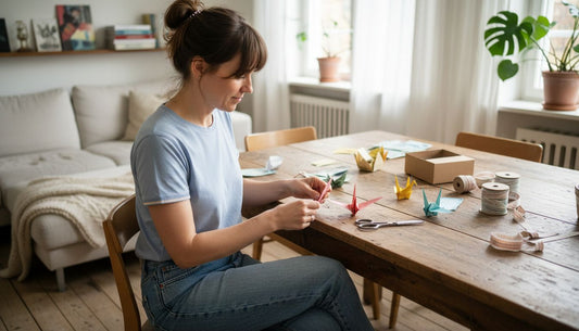Woman folding banknotes for creative gift
