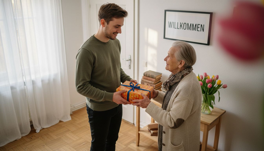 Ein Geschenk wird mit ehrlicher Freude überreicht.