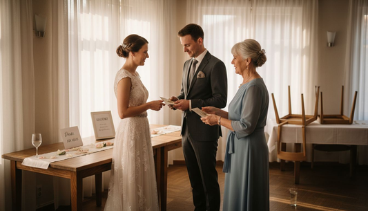 Das Brautpaar freut sich über ein Geldgeschenk zur Hochzeit.