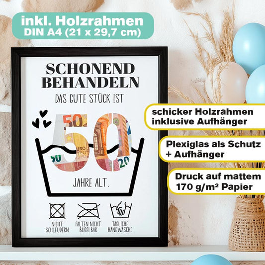 Geldgeschenk 50. Geburtstag im Holzrahmen Herzensprojekt Manufaktur