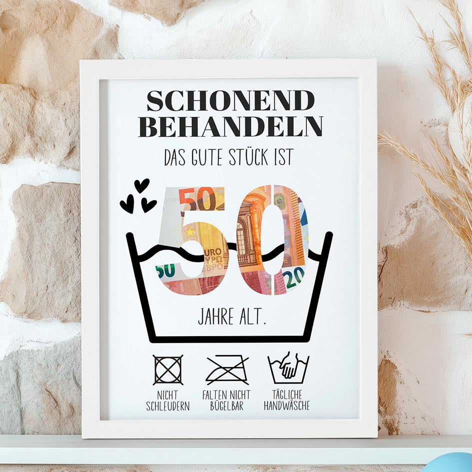 Geldgeschenk 50. Geburtstag im Holzrahmen Herzensprojekt Manufaktur
