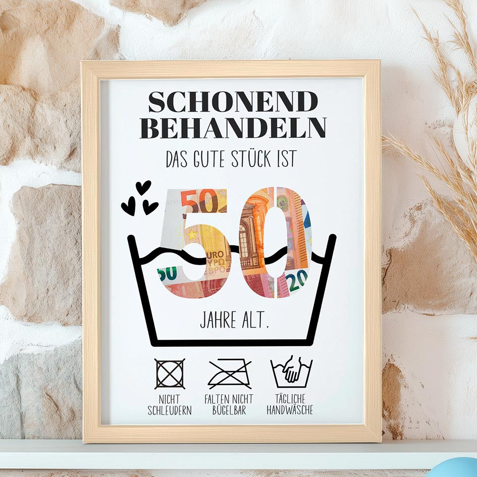 Geldgeschenk 50. Geburtstag im Holzrahmen Herzensprojekt Manufaktur