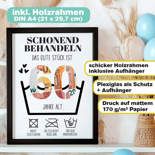 Geldgeschenk 60. Geburtstag im Holzrahmen Herzensprojekt Manufaktur