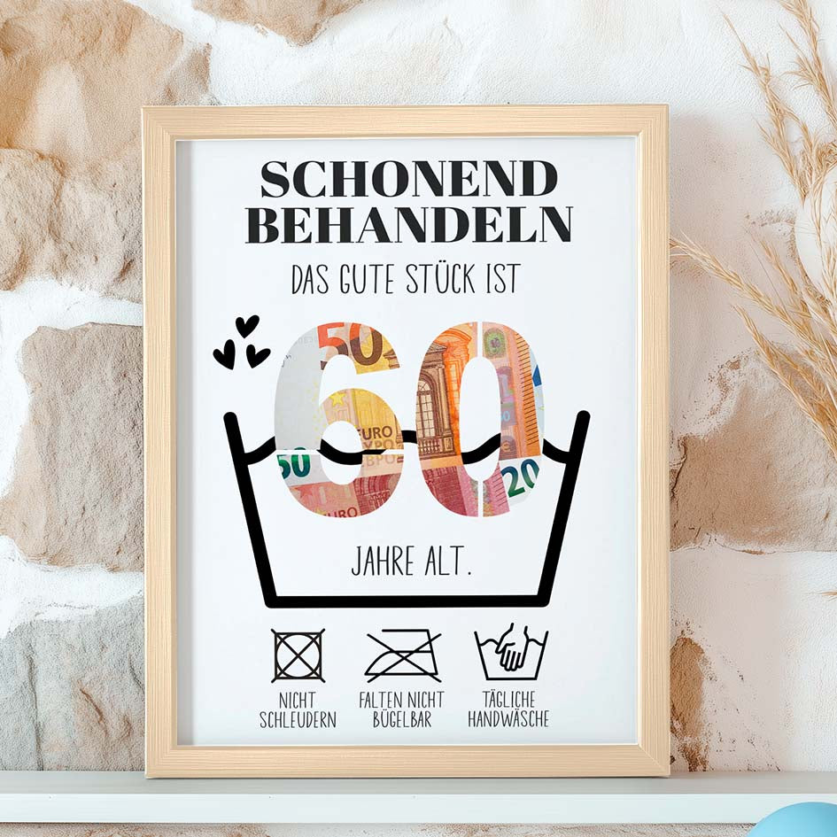 Geldgeschenk 60. Geburtstag im Holzrahmen Herzensprojekt Manufaktur