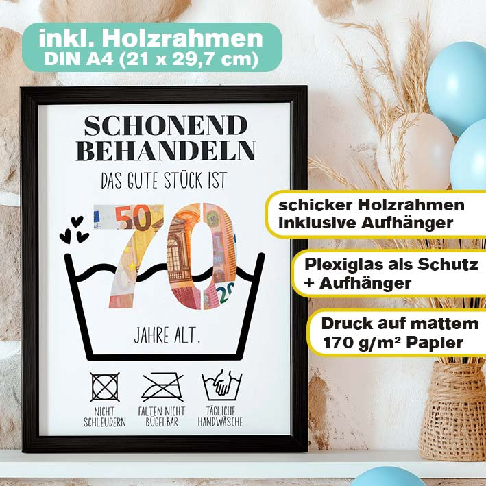 Geldgeschenk 70. Geburtstag im Holzrahmen Herzensprojekt Manufaktur