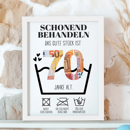 Geldgeschenk 70. Geburtstag im Holzrahmen Herzensprojekt Manufaktur