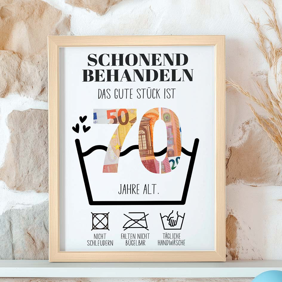 Geldgeschenk 70. Geburtstag im Holzrahmen Herzensprojekt Manufaktur